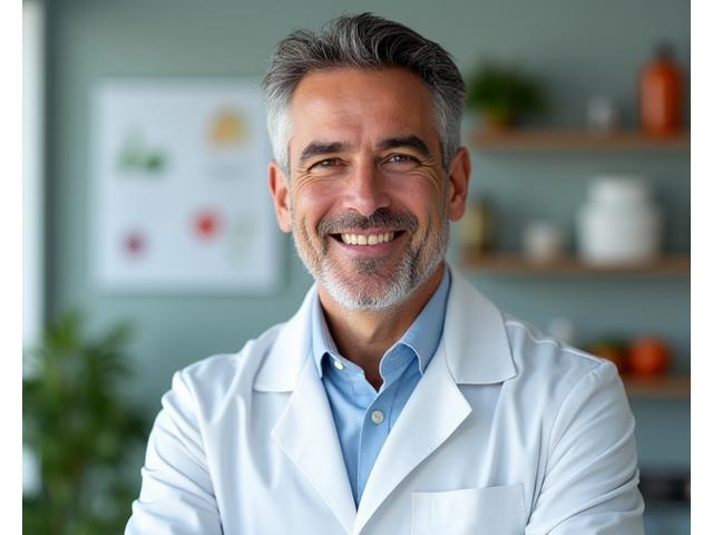 El Dr. Javier Molina, nutricionista certificado, sonriendo y consultando