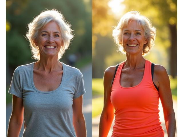 Carmen, antes y después, compartiendo su historia de pérdida de peso y energía