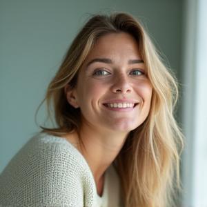 Retrato calmado de Ana Pérez, terapeuta de sueño.