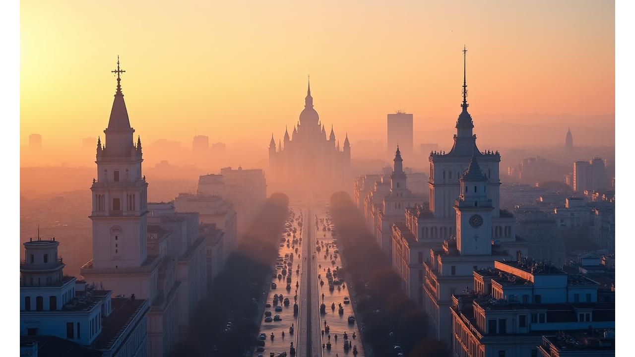 Vista majestuosa de Madrid al amanecer simbolizando crecimiento y bienestar