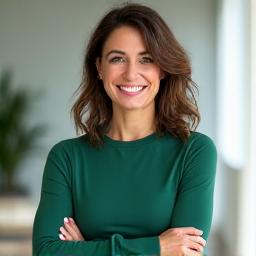 Retrato de Elena Ruiz, fisioterapeuta y experta en fitness funcional para adultos, con una postura dinámica y motivadora