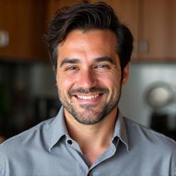 Retrato de Javier López, nutricionista experto en meal prep funcional, con una expresión amigable y creativa